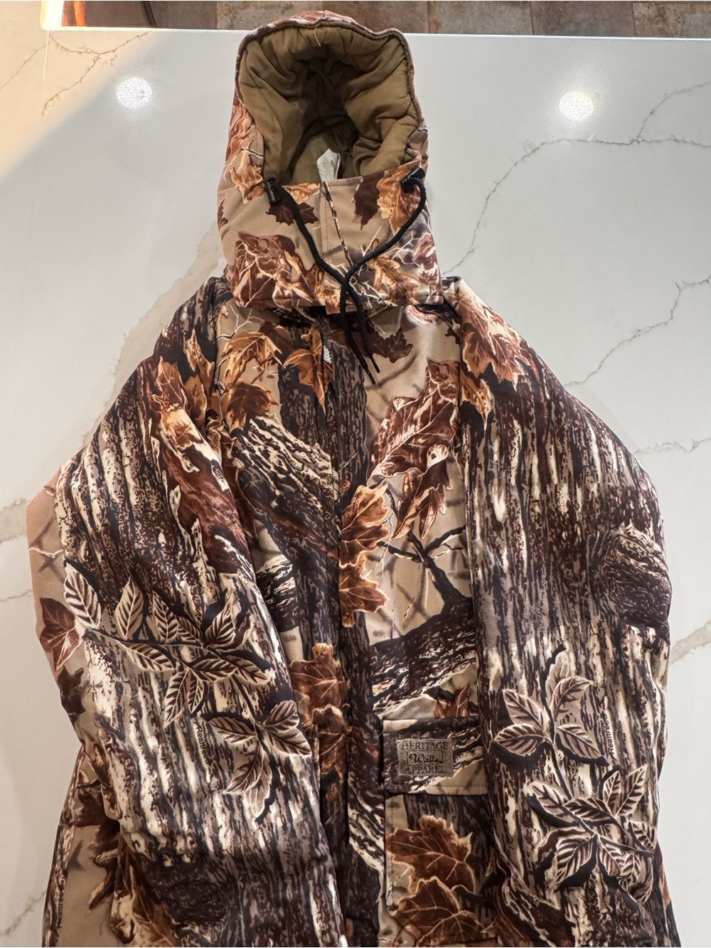Walls Brown and Tan Camo-Print Hooded Puffer Jacket